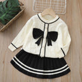 Girls' knitted sweater two-piece set -  autumn/winter new collection - dress set with bow detail - little girl's cardigan top set
