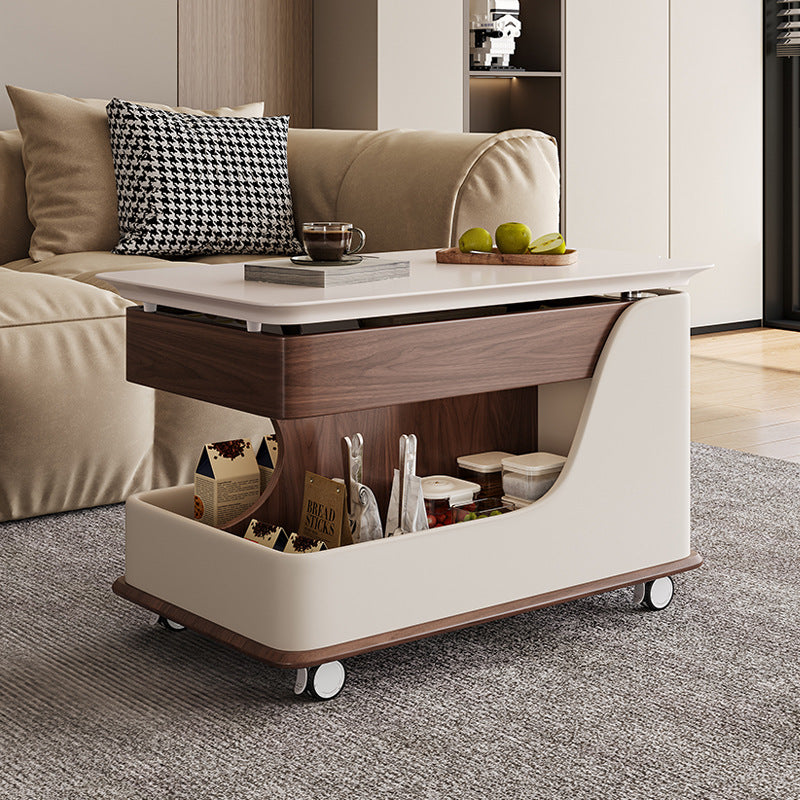 Movable sofa side table, vintage style rolling cart coffee table, height adjustable folding small apartment home living room furniture