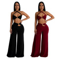C7236 cross-border   fashion women's solid color sexy bandeau top and pants two-piece set - new arrival