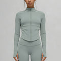 new arrival quick-drying yoga clothes long sleeves sports yoga pants silmtops zipper breathable outwearsuit