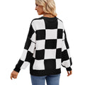European and american cross-border autumn new arrivals:  pullover crew neck long sleeve top, loose fit casual plaid color block sweater for women