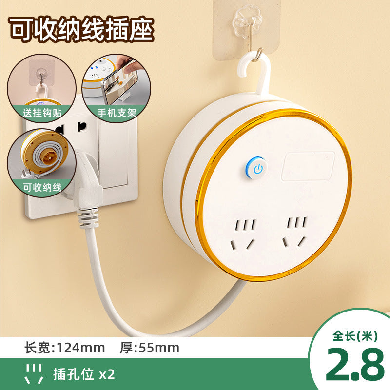 Retractable power strip with usb ports, cord management panel, multi-outlet socket, and built-in cable – ideal for home, dorm, and office use