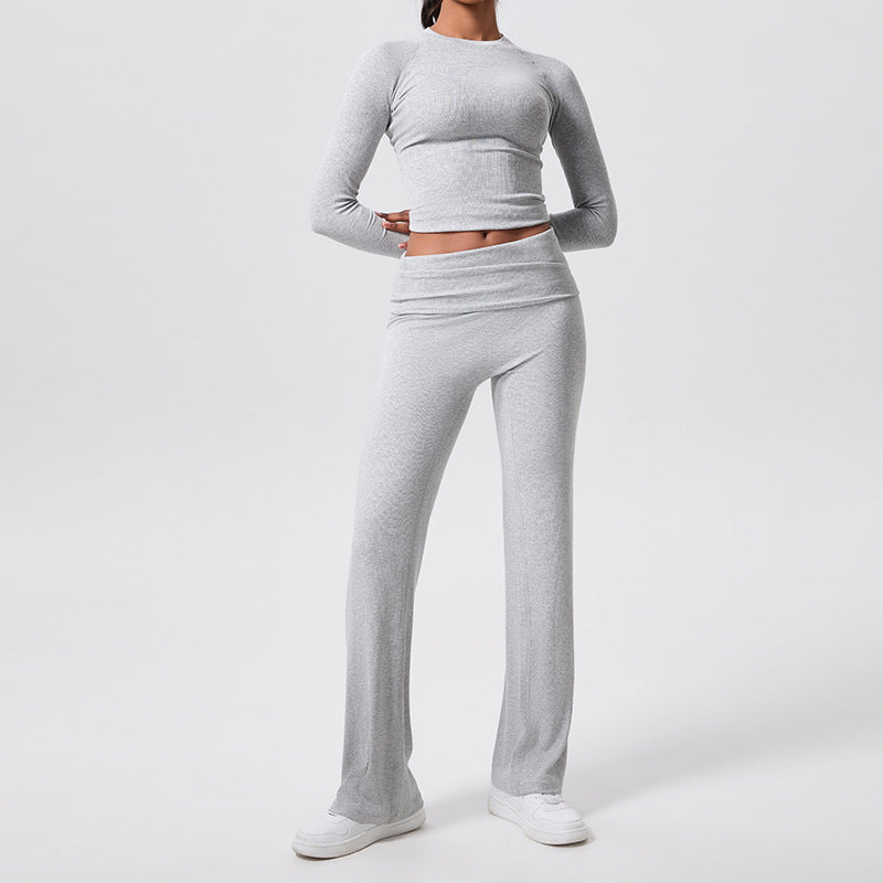 Women's slim-fit yoga outfit: padded, tummy-control, fold-over waist, casual running set - perfect for yoga or everyday wear