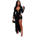 C7631 cross-border   fashion women's sexy v-neck solid color long sleeve bodycon dress