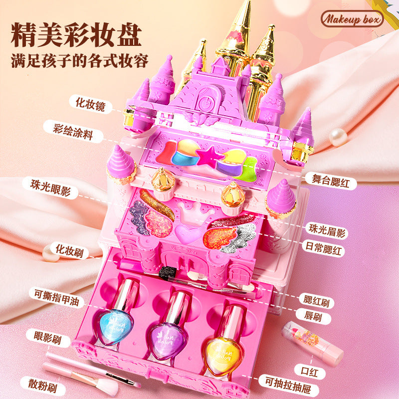Kids' makeup table playset toy - nail polish, princess makeup box, pretend play, parent-child interaction