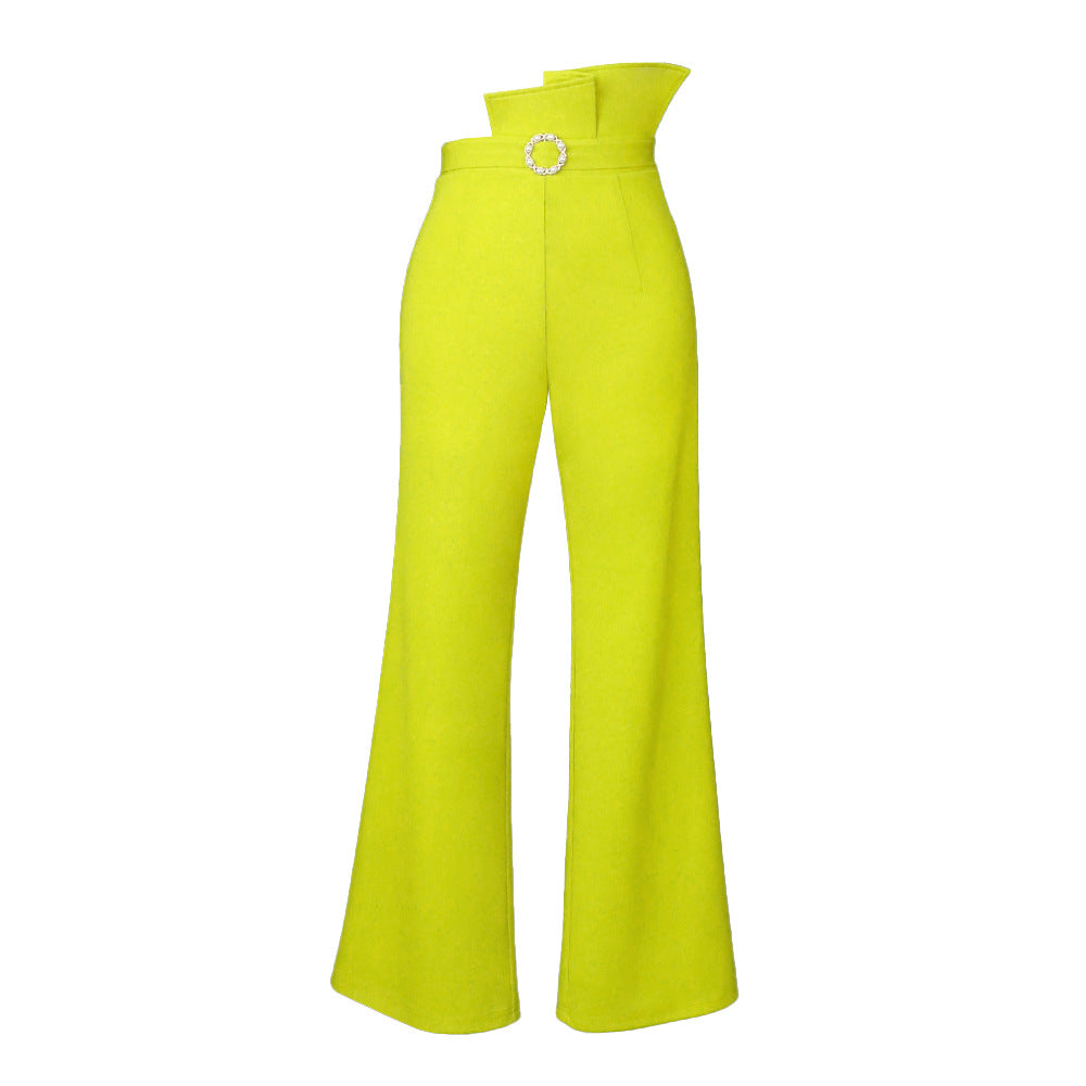 Am220853new arrivalplaid breathable casual pants asymmetrical waistband women's micro-flared pantswoman dress