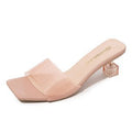 Exportplus sizefrench crystal stiletto square toe one-strap slippers women's outwearnew arrival high-heeled transparent sandals women's slippers
