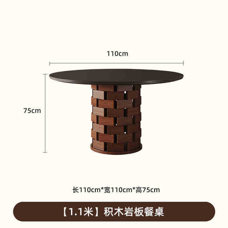 Wabi-sabi style solid wood rock slab vintage black creative round dining table, high-end dining table, french retro dining table
