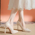 2025 new french champagne wedding shoes for women, bridal platform high heels, minimalist elegant low-cut stiletto heels