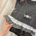 Girls' outfit set  autumn korean style sweet kids lace trim vest dark grey wide leg pants three-piece set