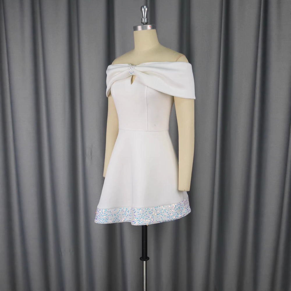 European and american sexy bowknot off-the-shoulder sequin bodycon bandeau waist party a-line dress