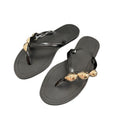 Spain 2024 summer new one-strap flip-flop women's sandals - black decorative embellished flat sandals