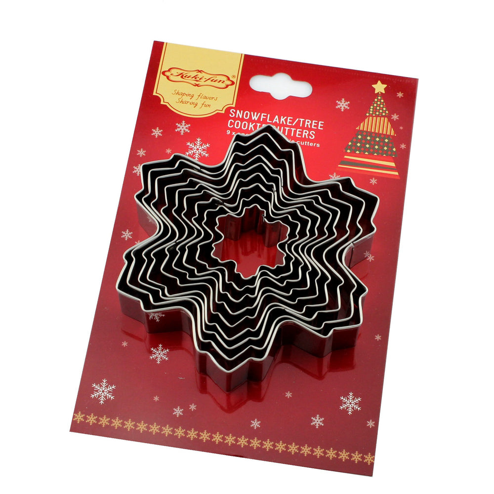 Snowflake cookie cutter 9-piece set, stainless steel christmas fondant cake mold, diy baking tools - factory direct wholesale