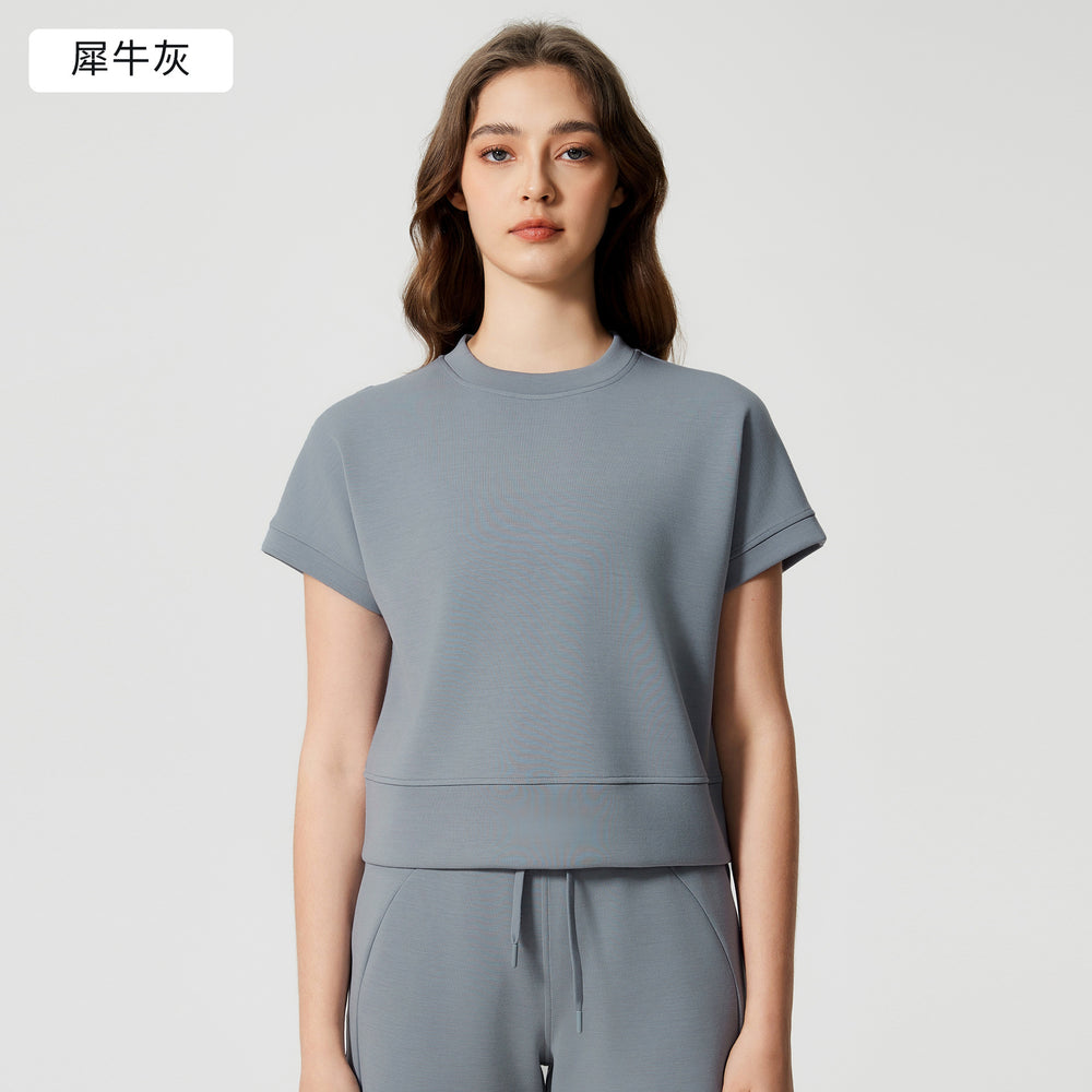 Summer new round neck loose running sports short sleeve women's cropped drop shoulder fitness yoga t-shirt d25022