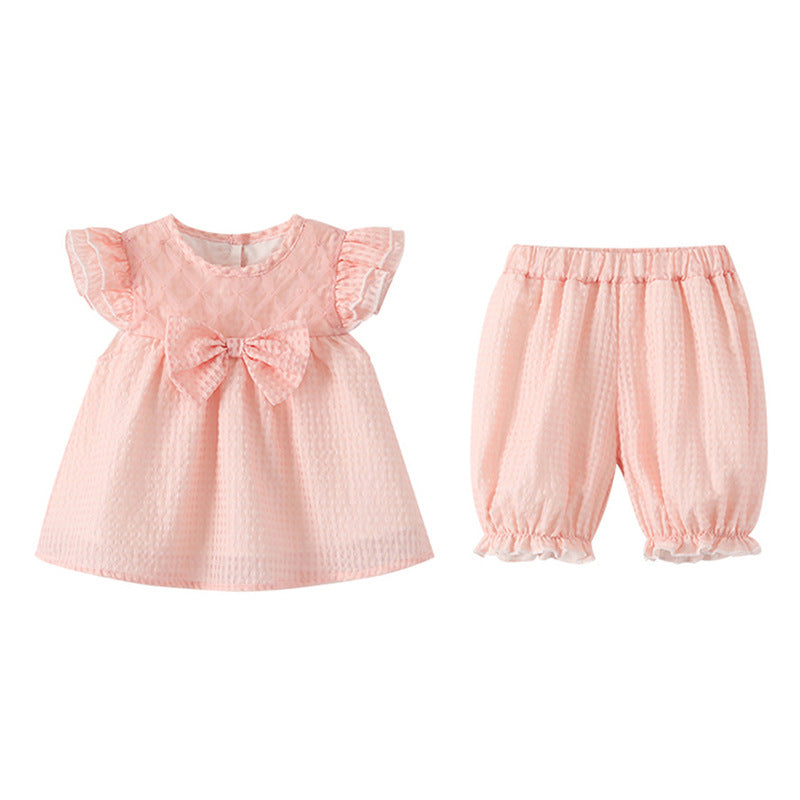 Girls' outfit  new sweet style baby girl clothes two-piece set children's lightweight princess summer clothing
