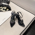 New square-toe open-toe french-style elegant high heel sandals for women, black, gold, and silver, sizes 35-42, with floral embellishments