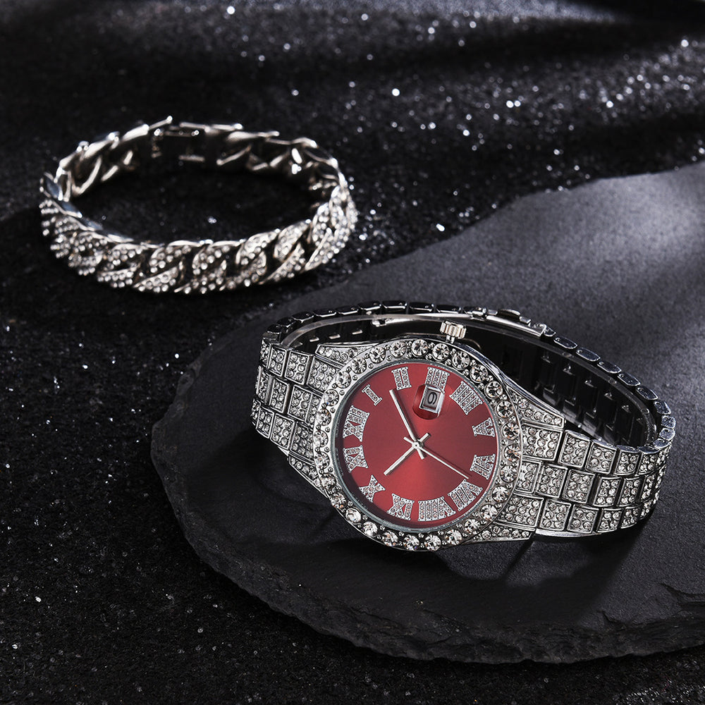 2025 hot-selling export watch: european and american men's personalized hip-hop feng shui ghost roman numeral diamond-inlaid quartz watch for men