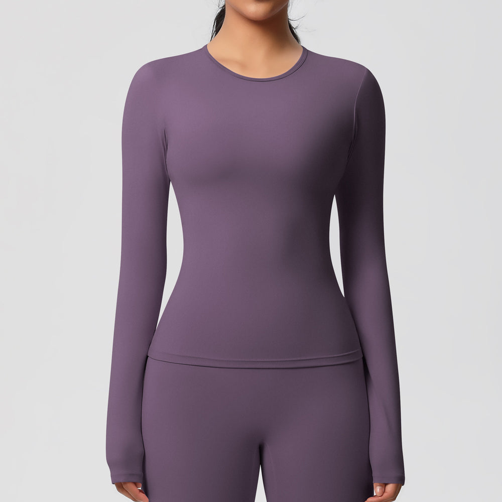 New arrival in stock cross-border double-sided brushed solid color longline training sports long sleeve t-shirt running fitness yoga top for women
