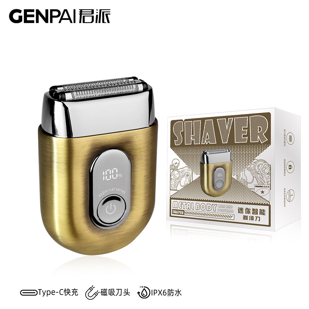 Mini alloy electric shaver - digital display, reciprocating, magnetic three-blade head, washable, car-mountable, portable razor - cross-border e-commerce