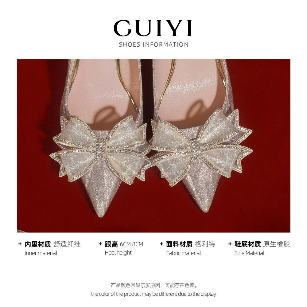 Flats french champagne color wedding shoes fall and winter women's bridal shoes 2025 new arrival hexiu wedding dress two-wear engagement high heels