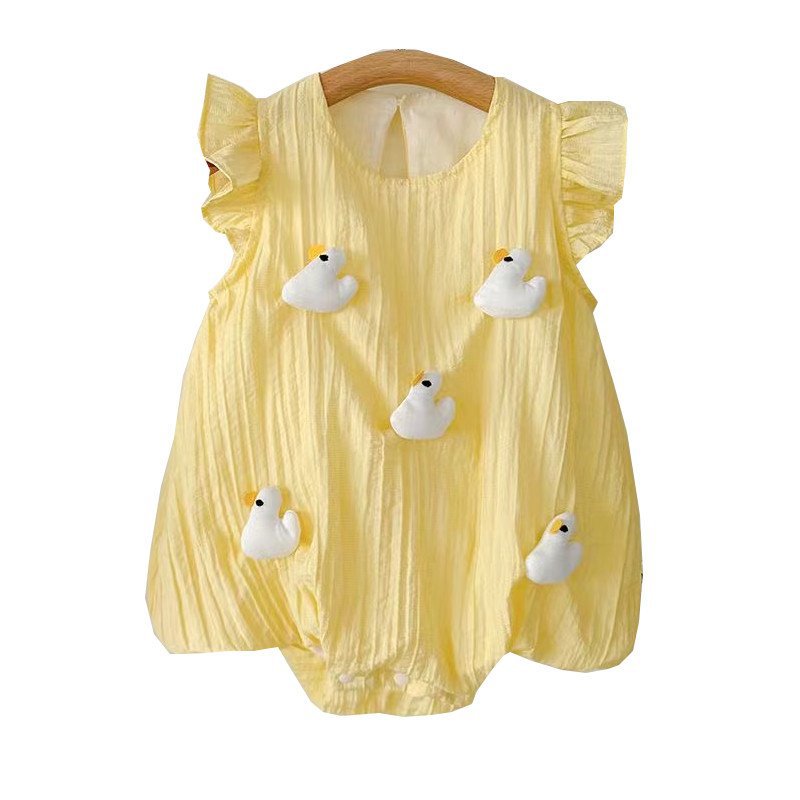 Infant and toddler onesie summer outfit, baby girl romper with flutter sleeves, triangle-shaped onesie, newborn and toddler summer lightweight clothing