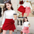 fashionautumgirl beaded long sleevestops with fashionstereo flower skirt pants two-piece set for children and young women