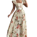 cross-border fashion summer new arrival: ethereal v-neck printed dress - perfect for beach vacations, short-sleeve tie-waist maxi dress