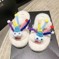 Thick sole fur slippers 2024new arrival cartoon cute autumn winter heightening non-slip flip-flops indoor home cotton slippers