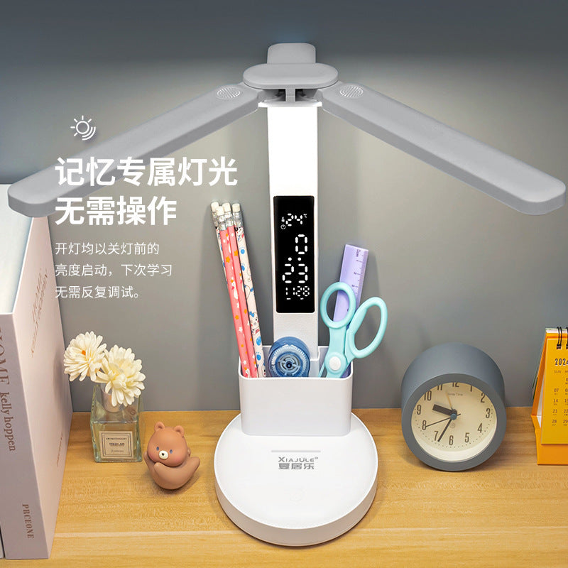 Source manufacturer smart clock double-headed eye protection desk lamp learning college student dormitory charging bedside lamp desk reading