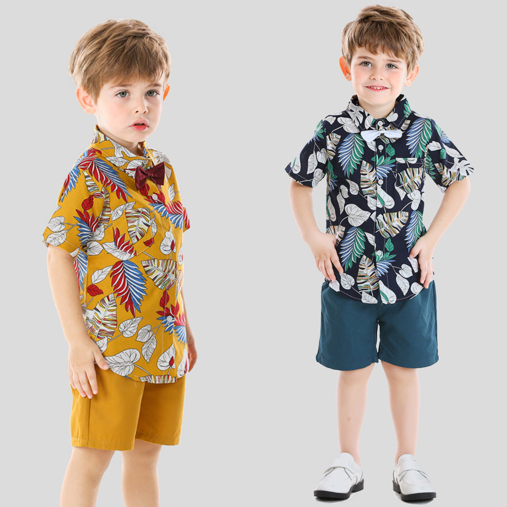 Export children's clothing boys shirt beach style vacation floral shirt short-sleeved hawaiian boys shirt children's clothing kidssuit