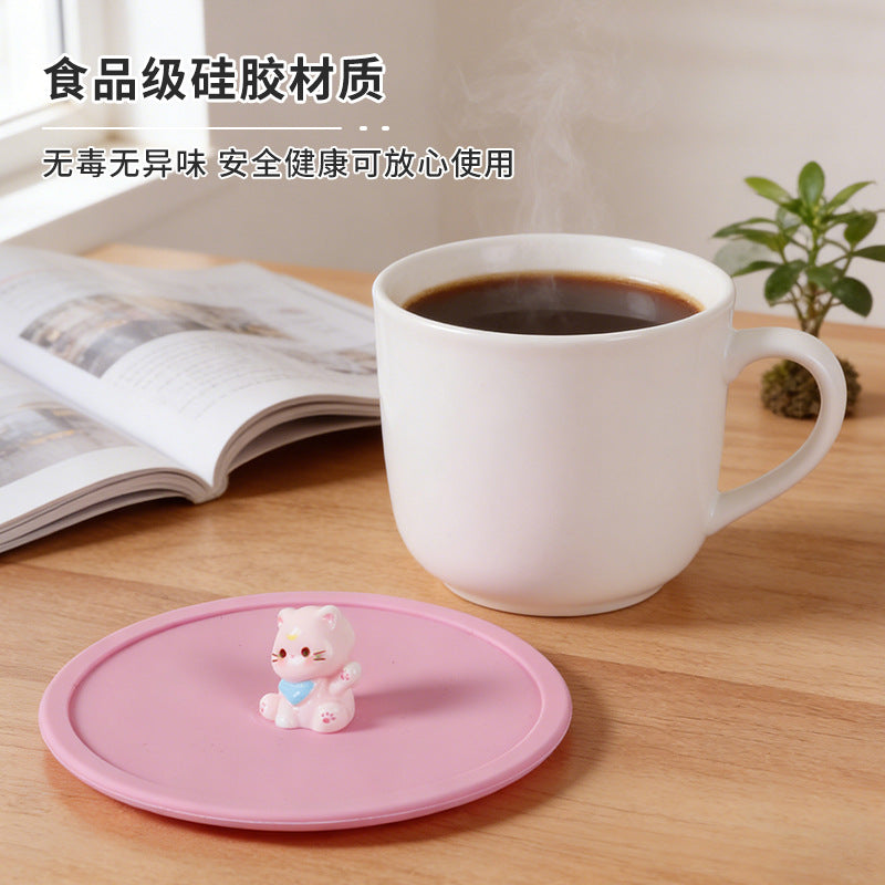 Silicone cup lid - food grade, cartoon design, creative, dustproof, leak-proof tea cup/water cup lid - multi-purpose sealed fresh-keeping lid