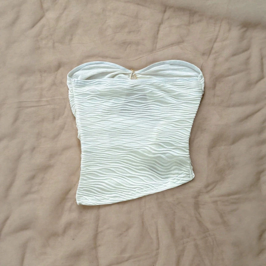 new european and american solid color bandeau sexy tank top women's pure desire vacation style top