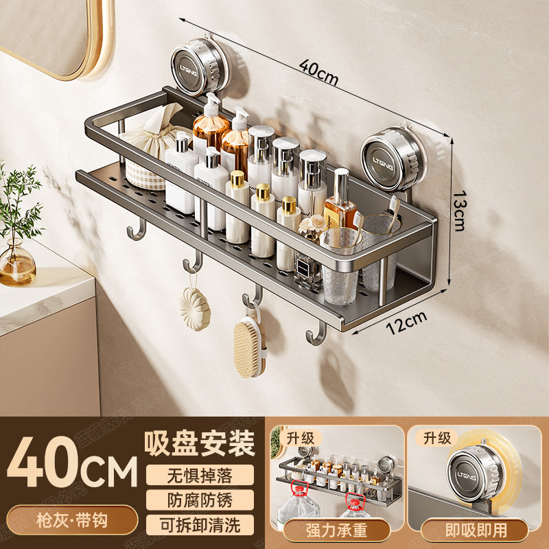 Space aluminum bathroom suction cup rack, wall-mounted non-punching bathroom towel rack, washstand, multi-functional storage