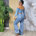 European and american style women's denim tops -  cross-border fashion: sexy, spicy, off-the-shoulder, short, long-sleeve tops