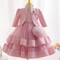 New three-piece children's formal dress set, featuring a beaded floral princess gown, perfect for little girls' piano recitals and flower girl outfits