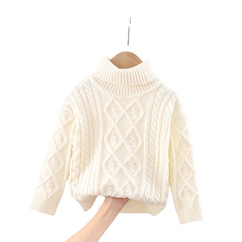 Kids' sweater  winter high neck double collar pullover boy's and girl's thickened knitted base layer top