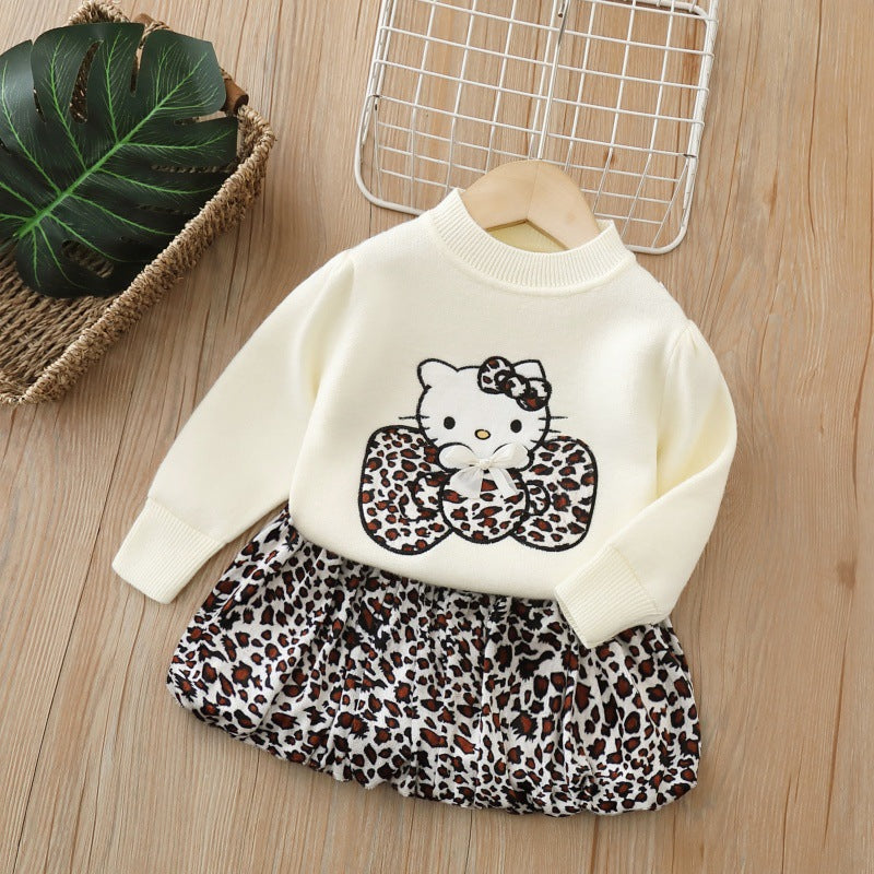Girls' crewneck knit sweater set - new autumn  collection: cute cartoon design for little girls