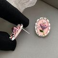 New silver needle monet garden oil painting style enamel earrings, 18k gold plated fashion retro earrings for women