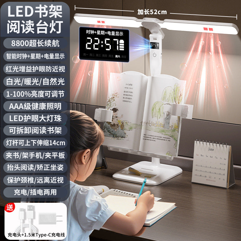 Led bookshelf multifunctional desk lamp - ideal for studying, dorm room desks, homework, reading, students, charging, and clock function