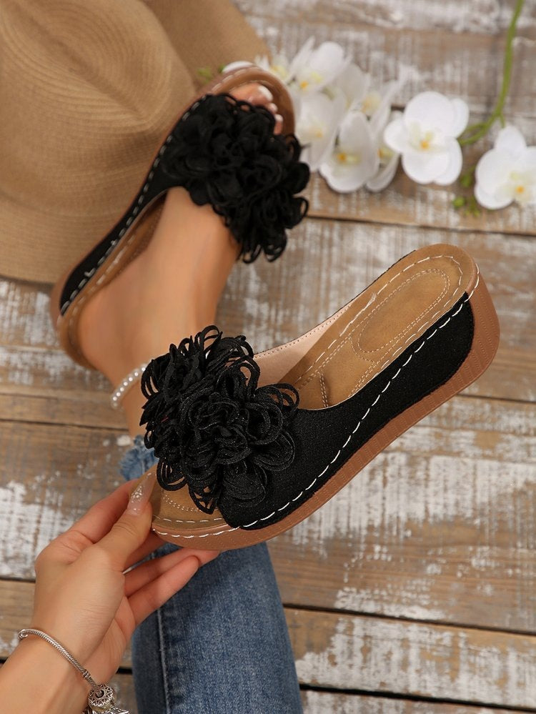plus sizesummernew arrivalexport wedge thick sole slippers fish mouth one-piece strap flower outwear slippers