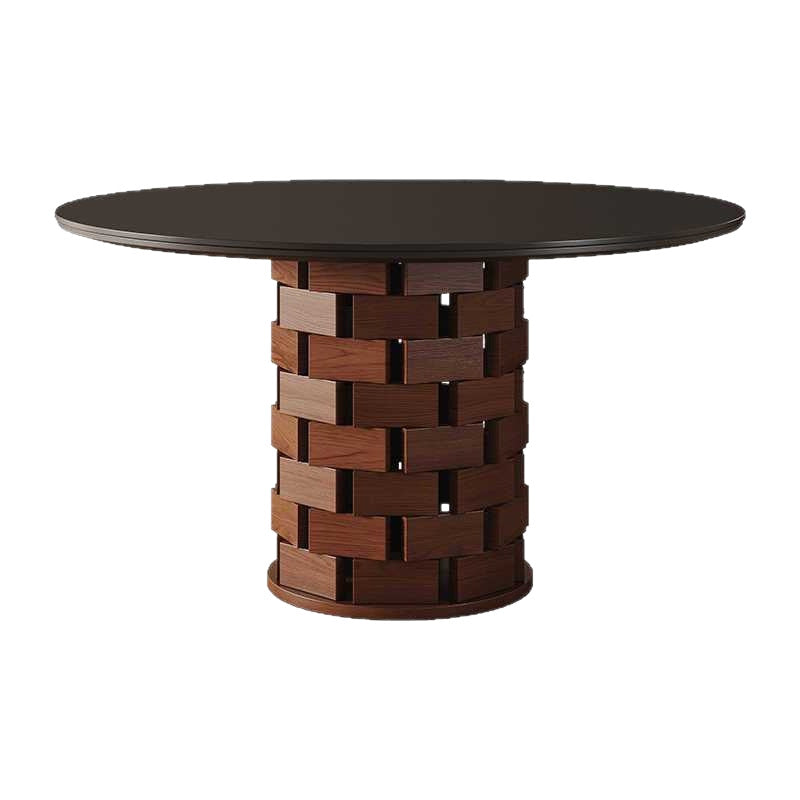 Wabi-sabi style solid wood rock slab vintage black creative round dining table, high-end dining table, french retro dining table