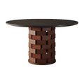 Wabi-sabi style solid wood rock slab vintage black creative round dining table, high-end dining table, french retro dining table