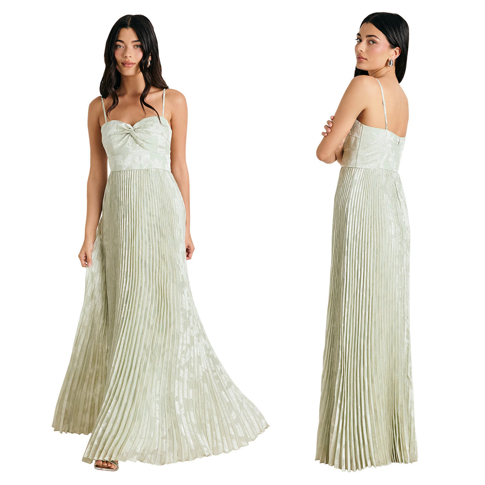 C7750 cross-border  new women's fresh light green pleated jacquard camisole pleated long maxi dress