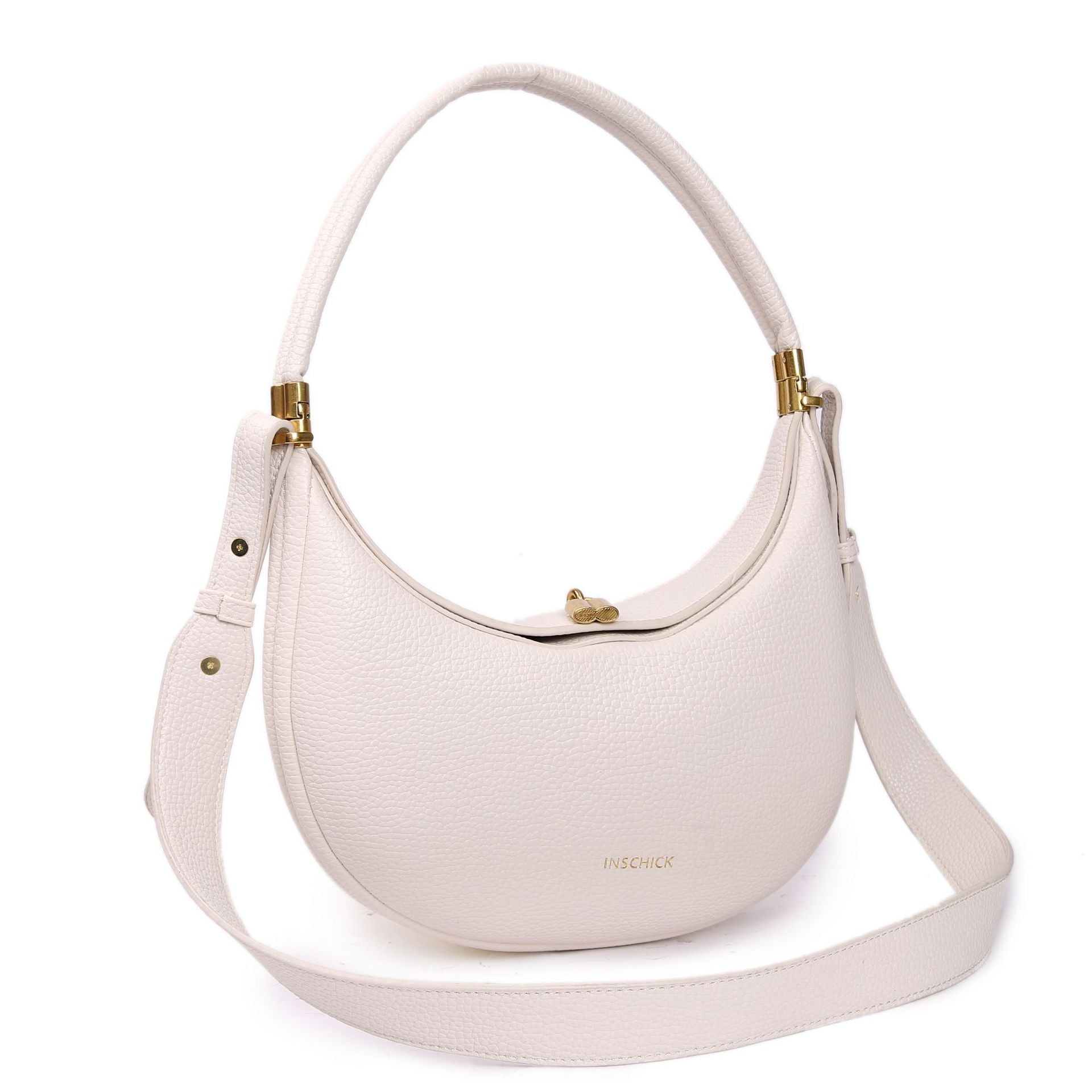 INSCHICK crescent bag women's messenger bag handbag metal buckle accessories shoulder bag fashion versatile commuter bag