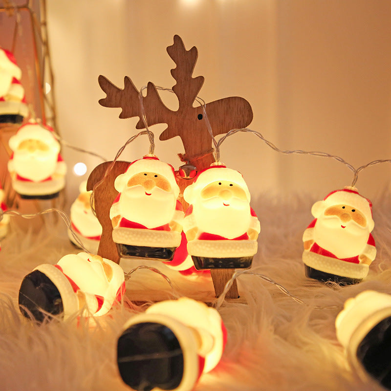 Cross-border new led Santa Claus head light string snowman head battery box Christmas Christmas tree atmosphere decorative light