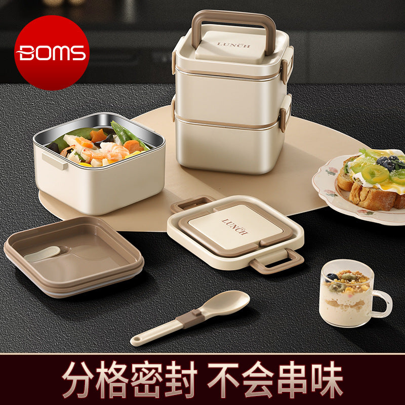 304 stainless steel layered thermal insulation lunch box can be heated in microwave oven, office workers bring rice, light and divided bento lunch box