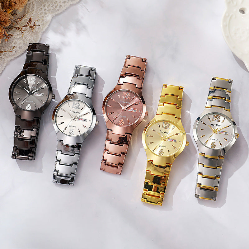 Mcykcy watch tungsten steel men's watch digital round quartz watch quartz gold and silver gold stainless steel