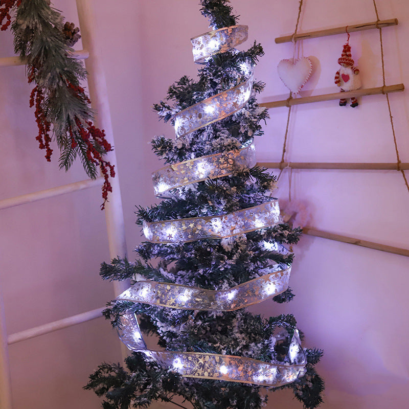 Christmas ribbon LED light string Christmas tree decorative light Satin light gift box decorative lights Ribbon copper wire light