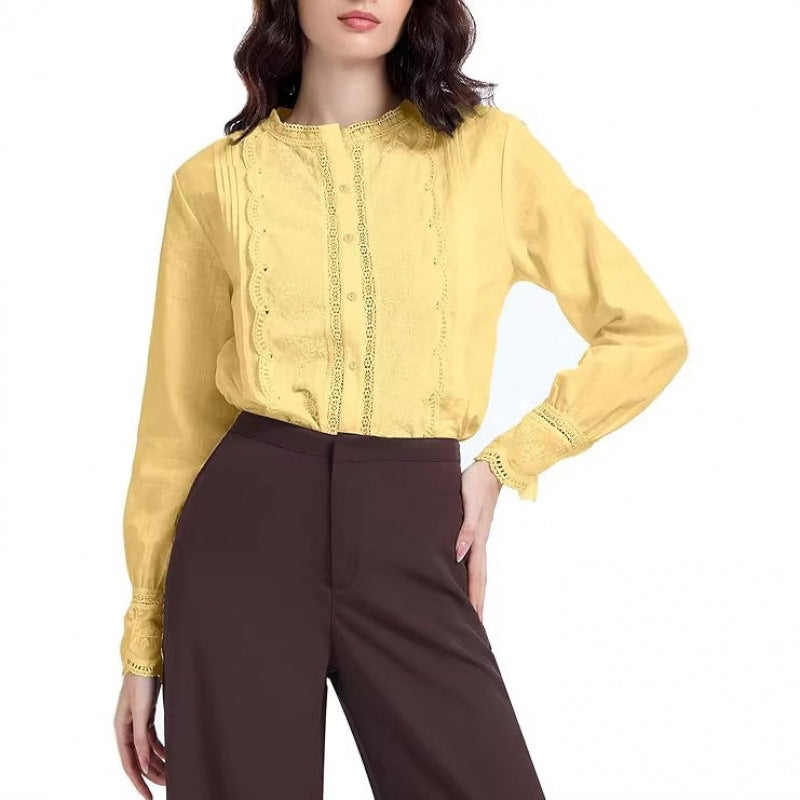 fashioncasuallacelong sleeves formal shirt for women springnew arrivalcut out button tops