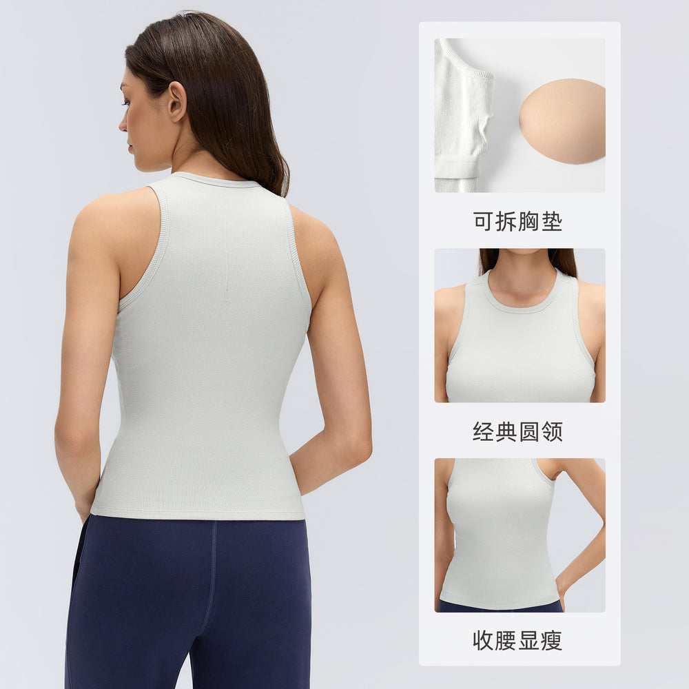 Modal comfortable sports tank top for women - summer, padded, slim fit, sleeveless yoga top d26035